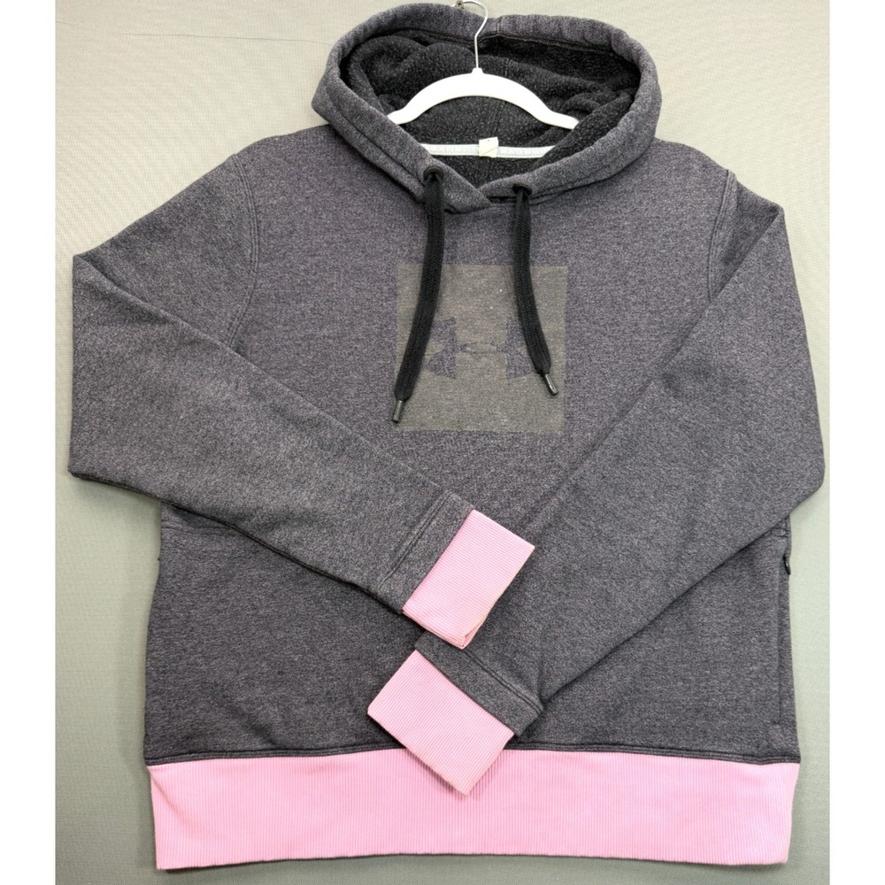 Under Armour Threadborne Womens M | Hoodie Gray Pink Logo Pullover Sweatshirt